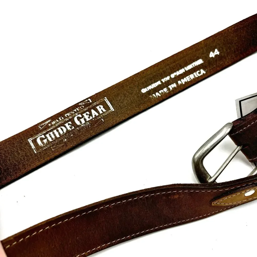 Cabelas Guide Gear Heavy Duty Western Belt 44 Brown Top Grain Leather Cowboy USA